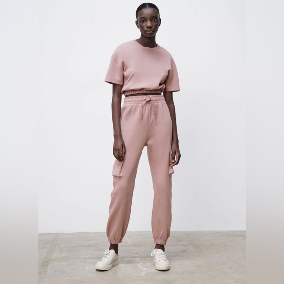 ZARA Matching Sweat Set Cargo Joggers Sweatshirt Top Two Piece Loungewear Set M - Picture 7 of 9